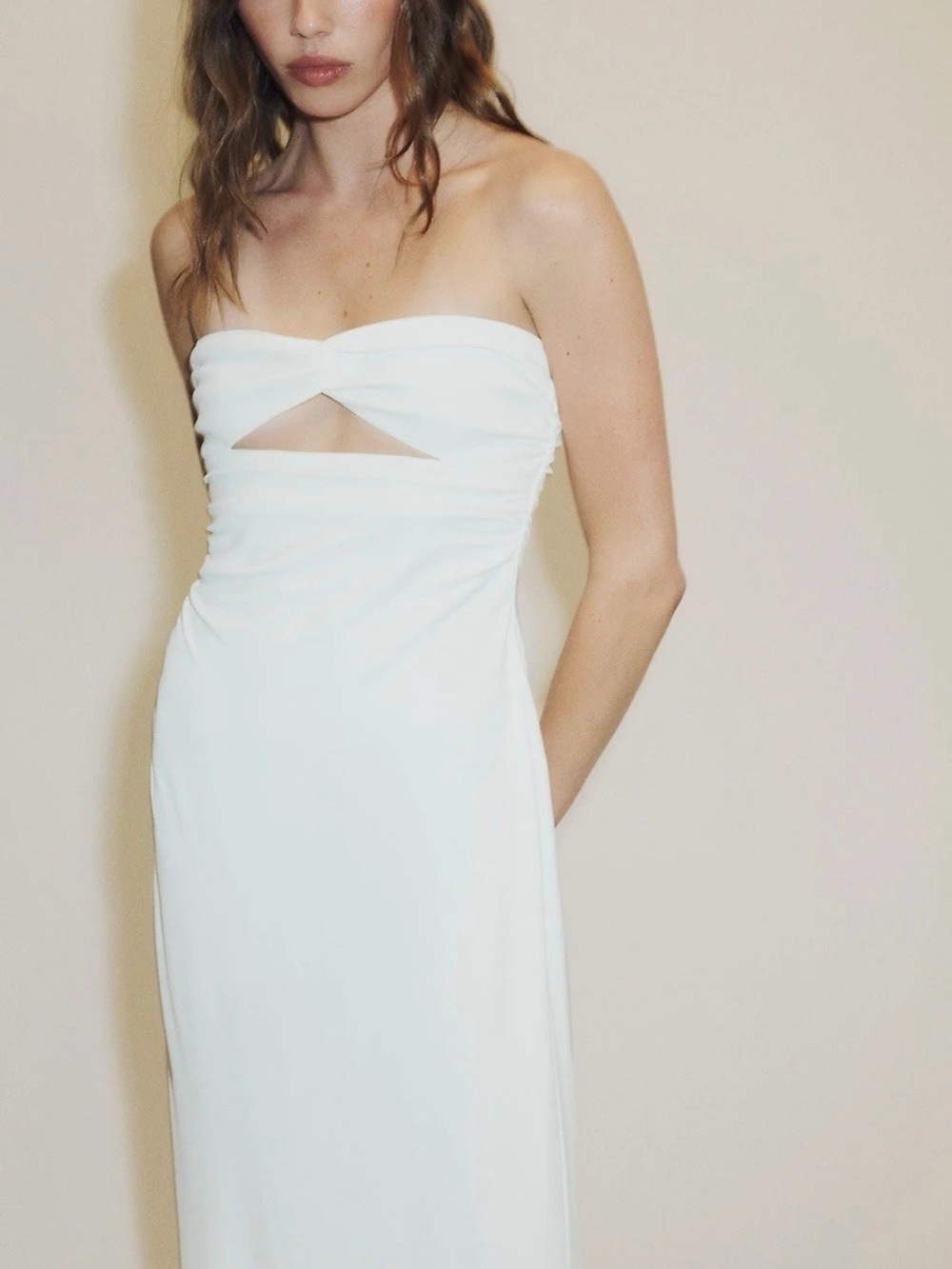 Zara White Strapless Cutout Maxi Dress